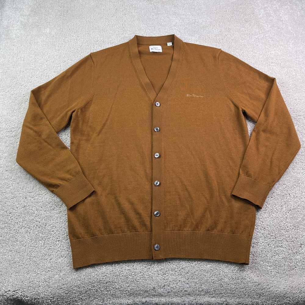 Ben Sherman Cardigan Mens XL Brown Signature Merino Wool Blend Academia Grandpa